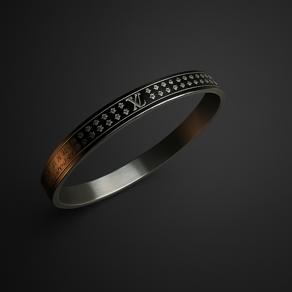 Premium LV Style Black Stainless Steel Bracelet for Men – Designer Inspired Bangle
