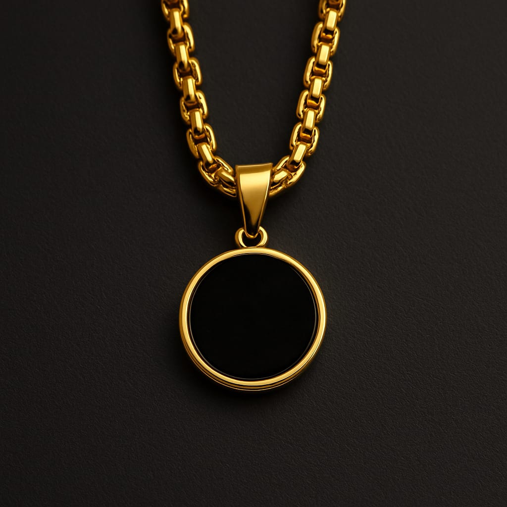 Gold Round Black Pendant Necklace | Hip Hop Style Fashion Chain | Stylish Gift Jewelry for Boys & Girls