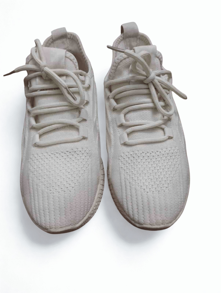 ivory knit performance sneakers with cushioned sole